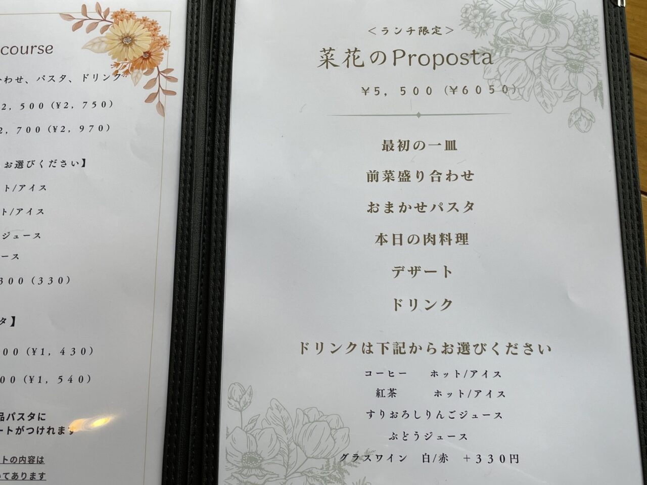 ランチのメニュー