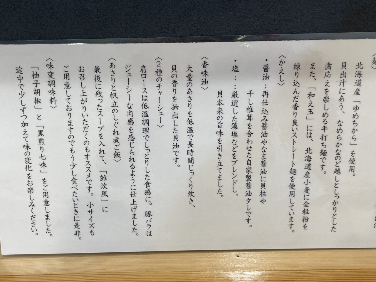 メニューの説明書き